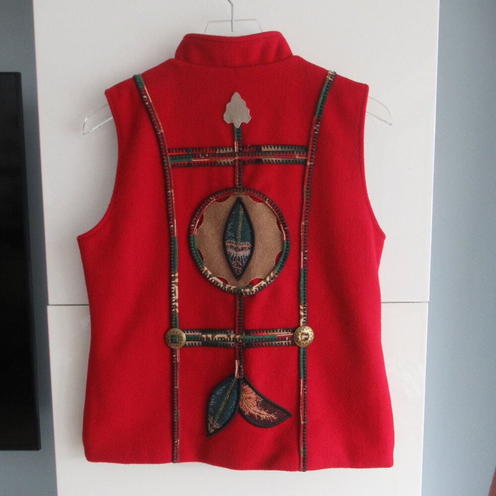 Vintage Coloratura 100% Wool Feather Concho Appliqué Vest Western USA Made M - Picture 5 of 12